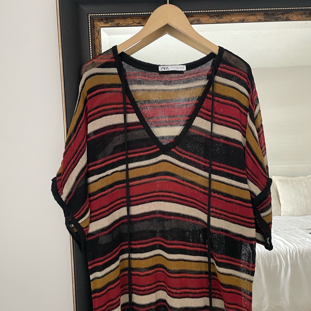 Zara Striped Knit Maxi Cover-Up Dress M/L Red Black Gold Beach Swim Cover Up - Picture 3 of 4